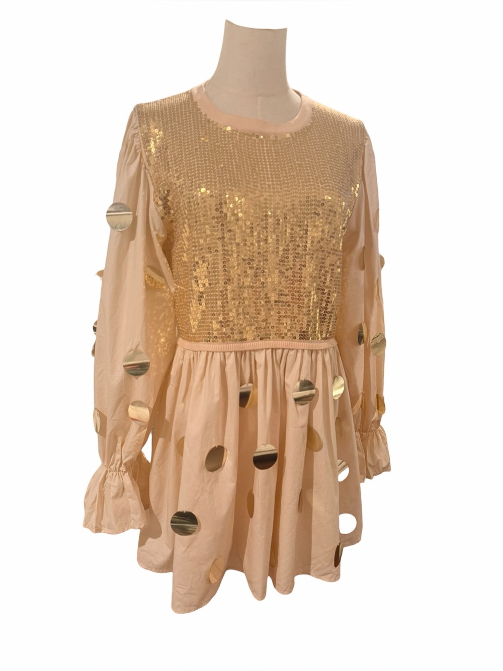 Queen of Sparkles Gold Paillette Sequin Babydoll Dress Long Sleeve S - Picture 10 of 16